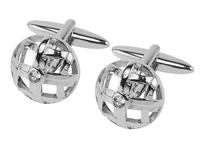 658-3R Silver Net Crystal Cutout Cufflinks