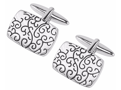 654-15R Engraved Black Vine Pattern Cufflinks