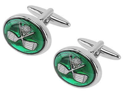 TN-1380R Unique Green Golf Club Mens Cufflinks