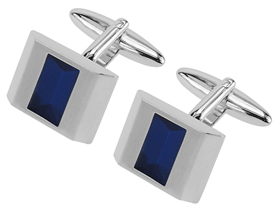 328-21R2 Silver Fashion Custom Blue Enamel Cufflinks