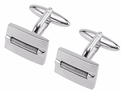 527-4R2 Silver Metal Rope Inlaid Rectangular Cufflinks