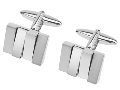 622-2R2 Silver Irregular Metal Bricks Cufflinks