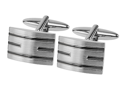 663-9RGM1 Silver Curved with Black Lines Cufflink