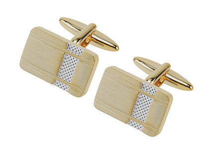 651-11R2 Brushed Gold Etched Texture Metal Cufflink