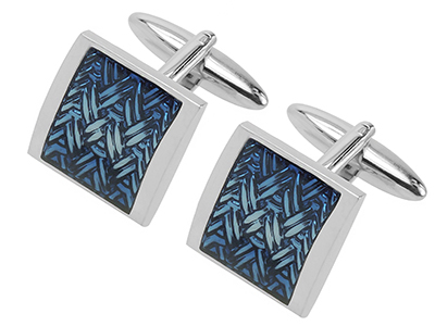 629-23R Blue Enamel Woven Square Cufflinks