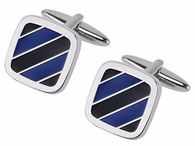 622-17R Blue Tone Stripe Square Enamel Cufflinks