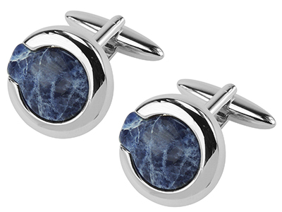 604-21R Blue Sodalite Round Gemstone Cufflinks