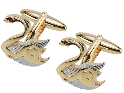 645-24GR Gold Swan Cufflinks Men