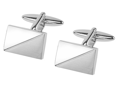634-24R2 Shiny and Brushed Silver Diagonal Cufflinks