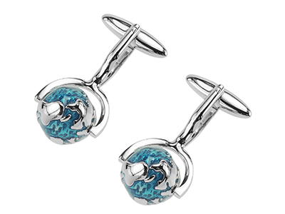 TN-454R Funny Movable Blue Globe Cufflinks for Men