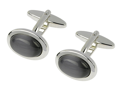 247-1R Elegant Grey Catseye Stone Oval Cufflinks