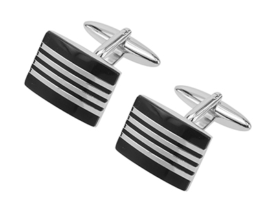 643-23R Mens Luxury Black Enamel Stripes Cufflinks