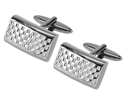 620-15GMR Gunmetal and Woven Silver Metal Cufflinks