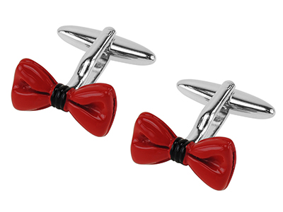 1871-18R Mens Red Enamel Bow Tie Souvenir Cufflinks