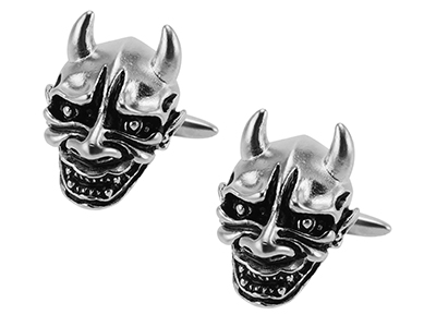 629-14R1 Silver Black Devil Skull Suit Shirt Cufflinks