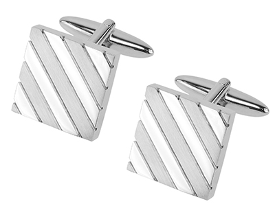 660-12R2 Shiny and Brush Silver Stripe Square Cufflinks