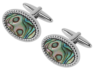 654-7R Oval Rope Border Abalone Stone Cufflinks