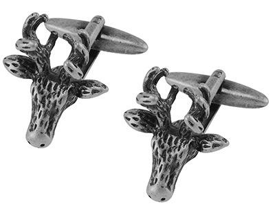 1871-4SA Vintage Antique Silver Stag Deer Head Cufflinks