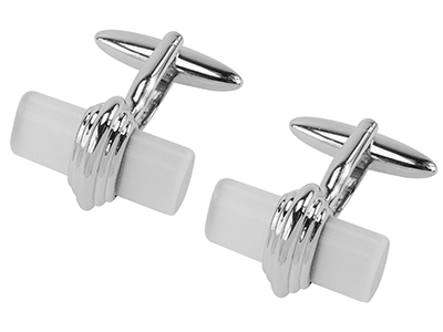 247-18R White Cateye Gemstone Bar Cufflinks