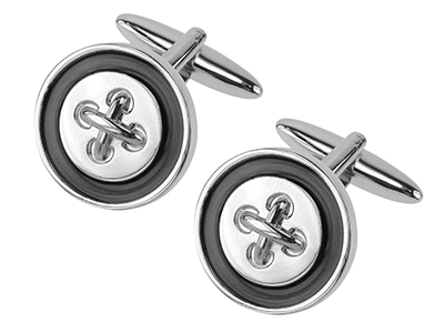 654-5R SilverTransparent Black Enamel Button Cufflinks