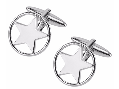 645-13R Shiny Silver Mens Custom Star Cufflinks