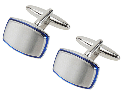 614-11R2 Blue Frame Brushed Silver Cufflinks