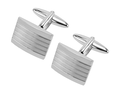 641-5R2 Mens Classy Etched Stripe Cufflinks Silver