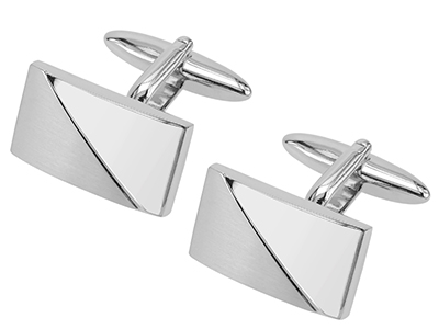 630-8R2 Mens Diagonal Silver 2 Tone Rectangular Cufflinks