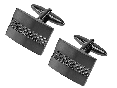 565-30GM2 Brushed Gunmetal Pyramid Black Cufflinks