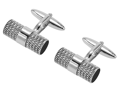 650-15R French Black Enamel Diamond Engraving Cufflinks