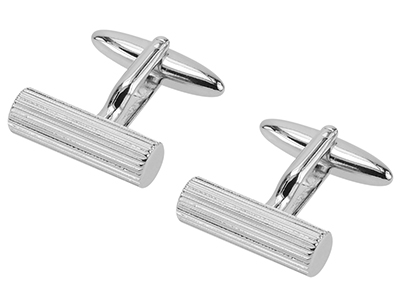 TN-673R Etched Lines Silver Metal Bar Cufflinks