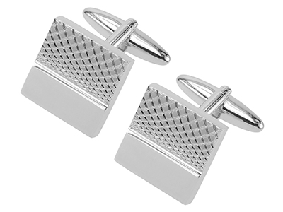 630-14R Unique Mens Silver Square Cufflinks