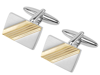 637-22RG1 Silver and Concave Gold Stripe Metal Cufflink