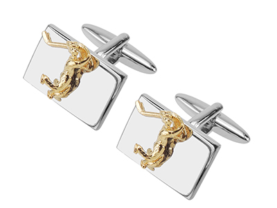 192-16RG Silver and Gold Golf Player Sports Cufflinks