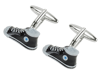 611-4R Unique Star Black Enamel Shoes Cufflinks