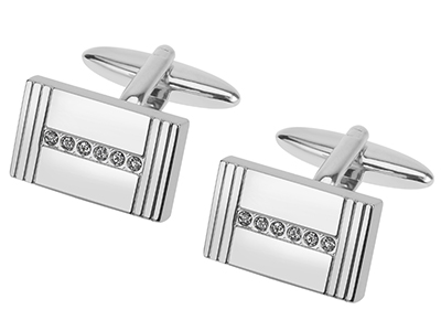 615-12R Etched Line Crystal Inlaid Cufflinks