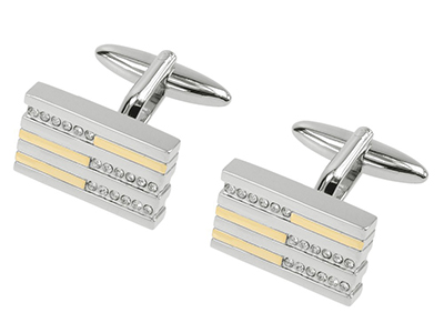 613-6RG Crystal and Gold Stripes Rectangular Cufflinks