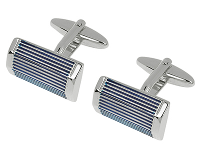 TN-1730R Faceted Blue Enamel Stripe Gents Cufflinks