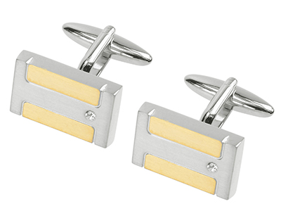 612-15RG3 Brushed Silver and Gold Crystal Ladies Cufflinks