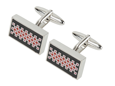 TN-1537R Checkerboard Enamel Black Framed Cufflink