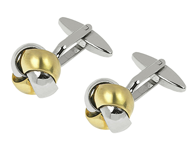 14-9RG2 Rhodium and Brush Gold Knot Cufflinks