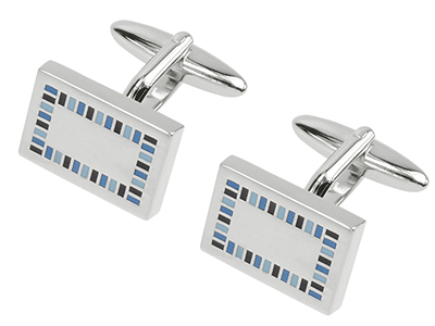 613-17R Blue Tone Enamel Frame Rectangular Cufflinks