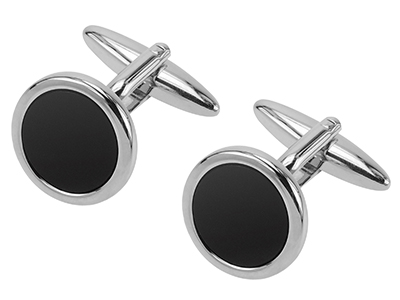 148-5R Onyx Black Round Cufflink