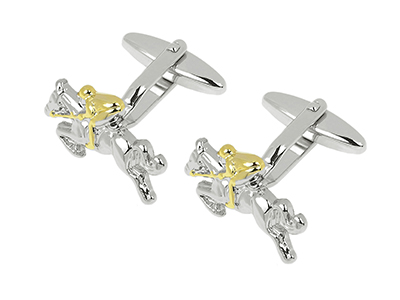 307-22R Silver Horse Racing Sports Game Novelty Cufflinks