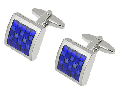 530-11R1 Blue Checker Enamel Cufflinks