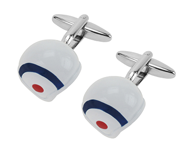 628-5R White Enamel Motorcycle Helmet Cufflinks