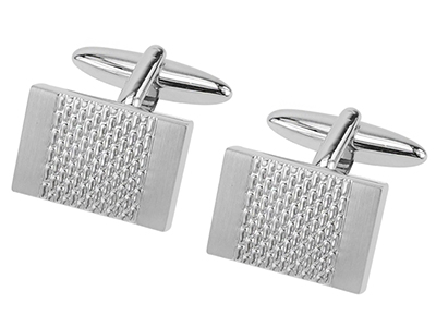 615-21R2 Brushed Silver Dot Rectangular Cufflinks