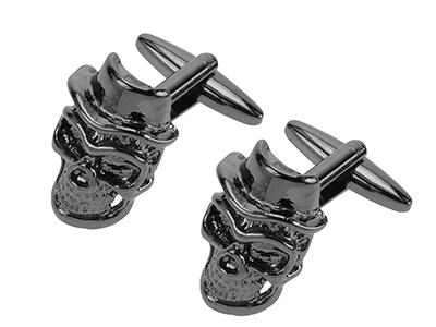 629-11GM Gunmetal Skull With Hats Novelty Cufflinks