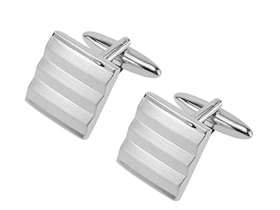 635-3R2 Metal Chevron Design Square Cufflinks Silver