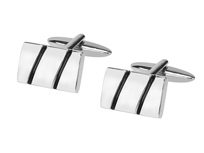 637-6RGM Silver and Black Gunmetal Stripes Cufflinks